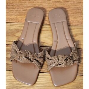 Marc Fisher Women's Knot Woven‎ Sandals Size 8 Brown Camel Preppy Flats Beach
